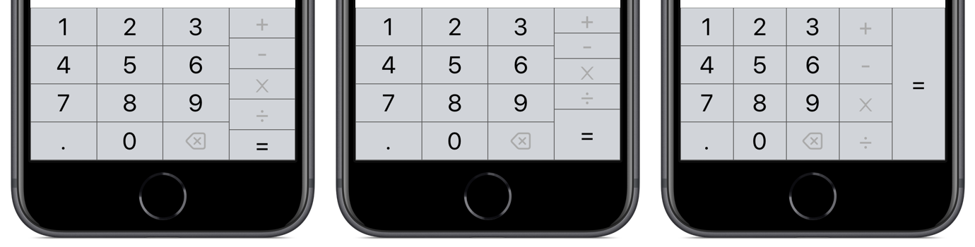 &ldquo;Three options of calculator keyboard layouts&rdquo;