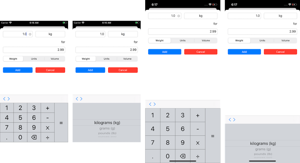 &ldquo;Screenshots from an iPhone 8 and iPhone 11 showing relative differences in input view height&rdquo;