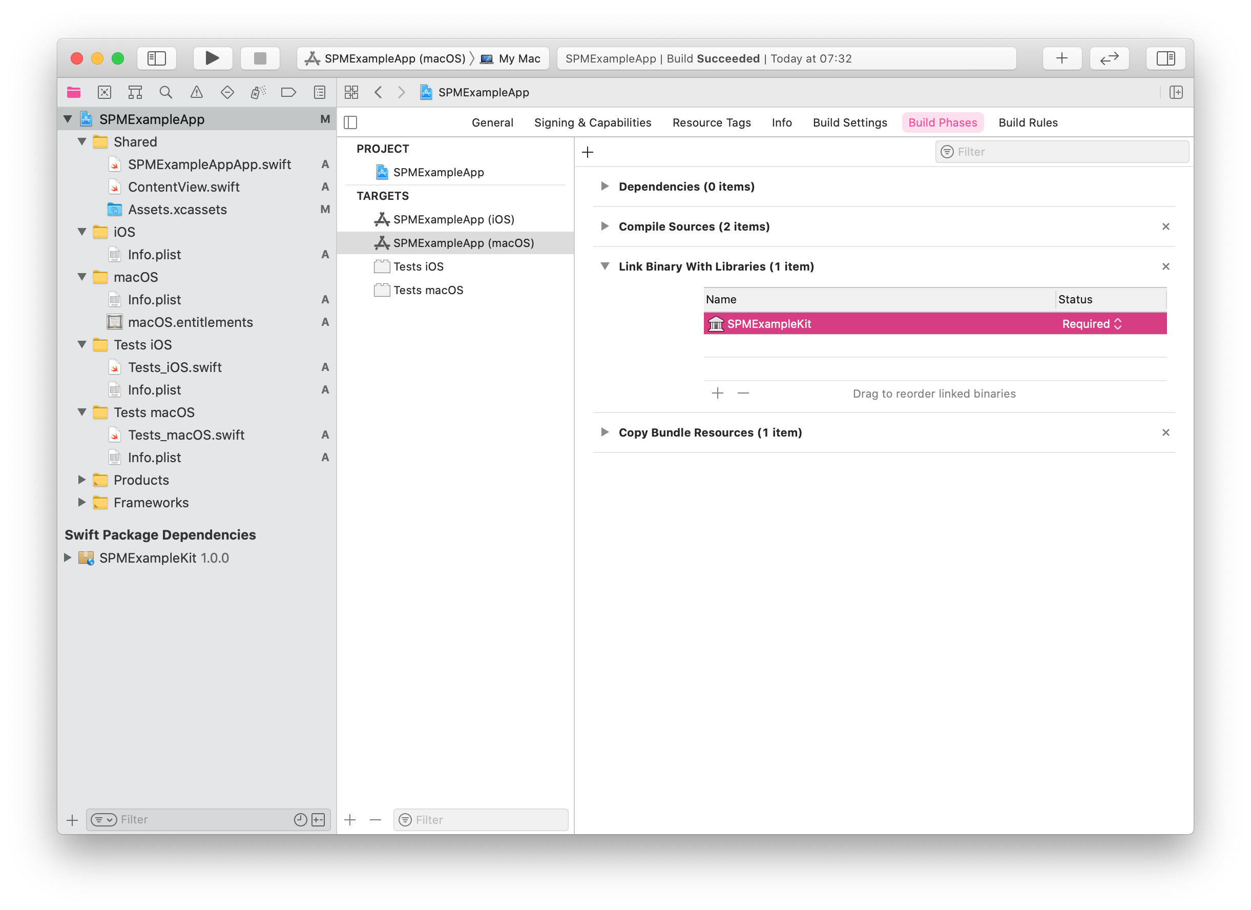 &ldquo;Target Build Phases settings in Xcode&rdquo;